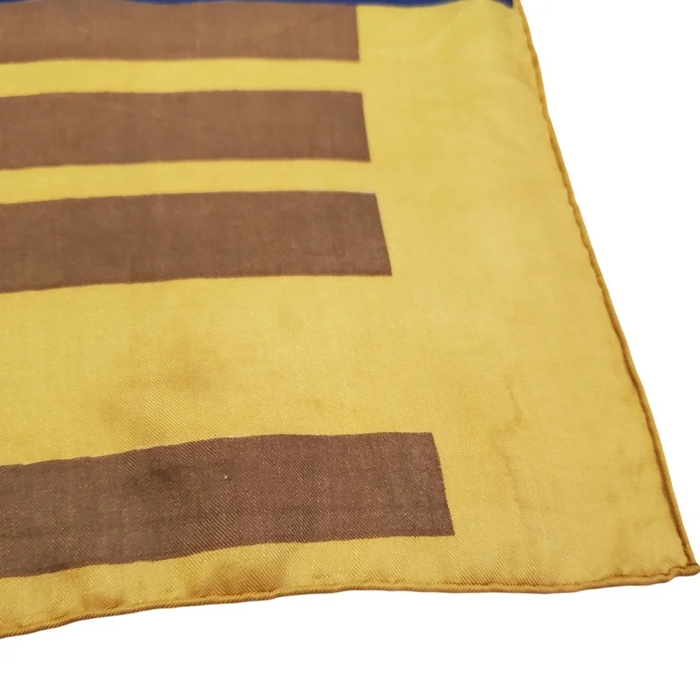 Vintage Geometric‎ Stripe Silk Scarf Yellow Blue Brown Headband Accessory
